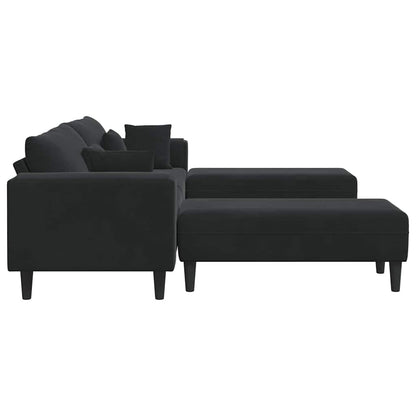 Divano in Velluto con cuscino 3 pcs Nero 208 cm Velluto - homemem39