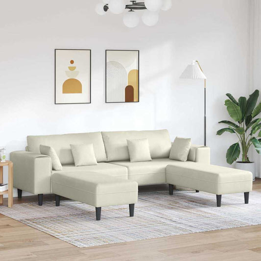 Divano in Velluto con cuscino 3 pcs Crema 208 cm Velluto