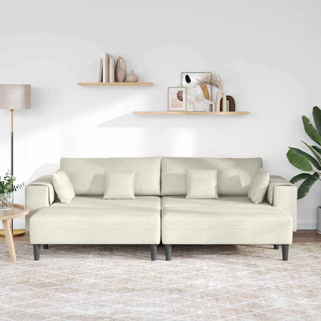 Divano in Velluto con cuscino 3 pcs Crema 208 cm Velluto