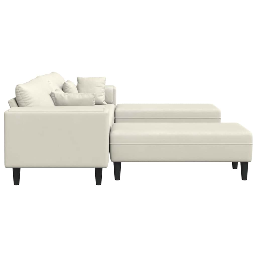 Divano in Velluto con cuscino 3 pcs Crema 208 cm Velluto