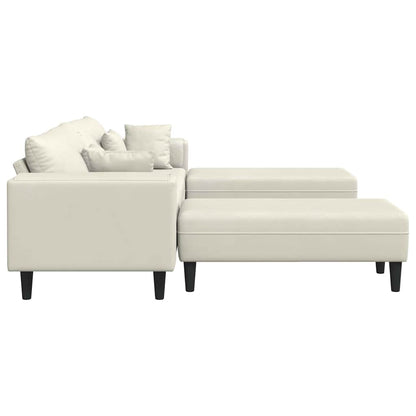 Divano in Velluto con cuscino 3 pcs Crema 208 cm Velluto