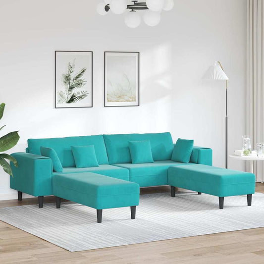 Divano in Velluto con cuscino 3 pcs Turchese 208 cm Velluto
