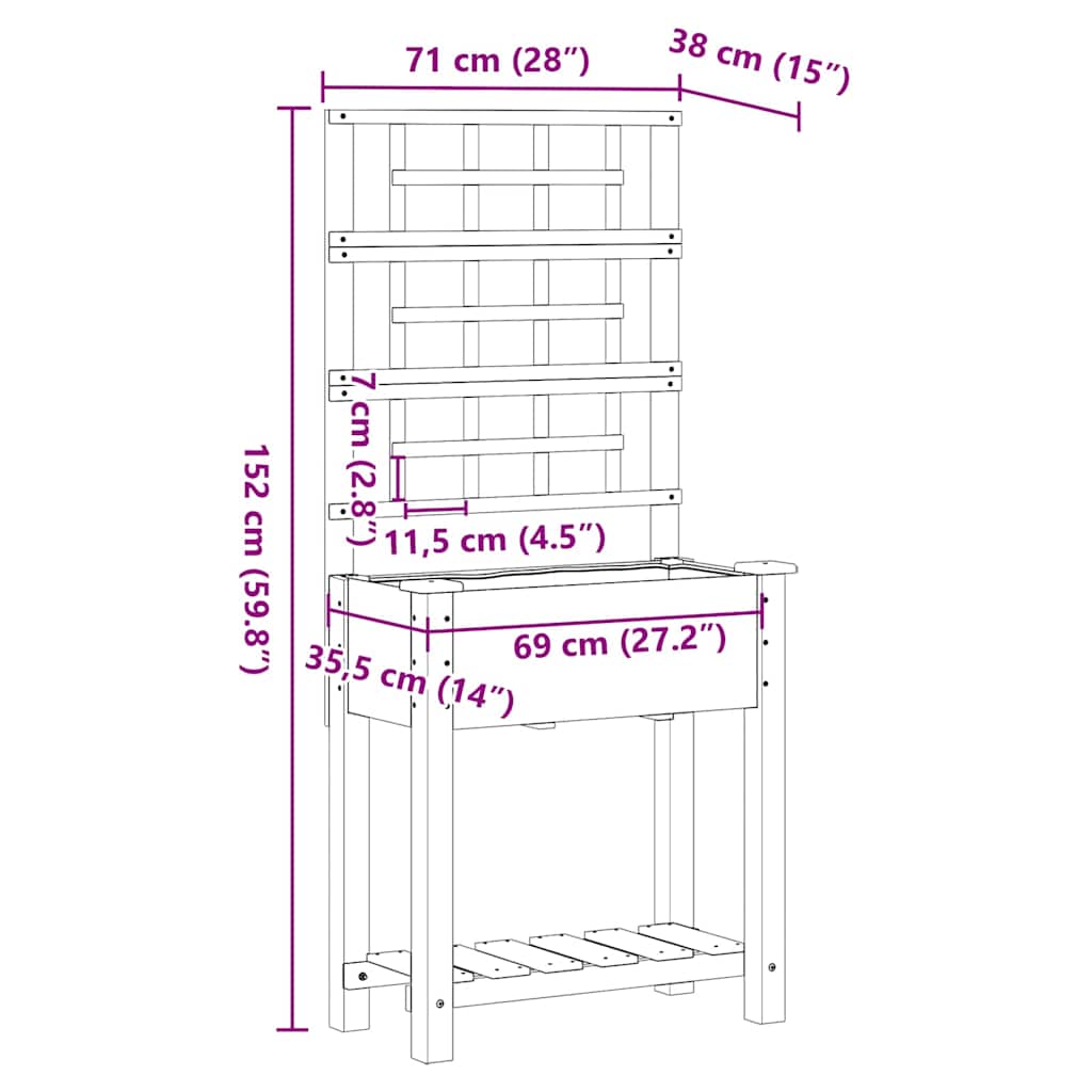 Vaso da giardino Beige 71 x 38 x 152 cm Legno di Abete Massello - homemem39
