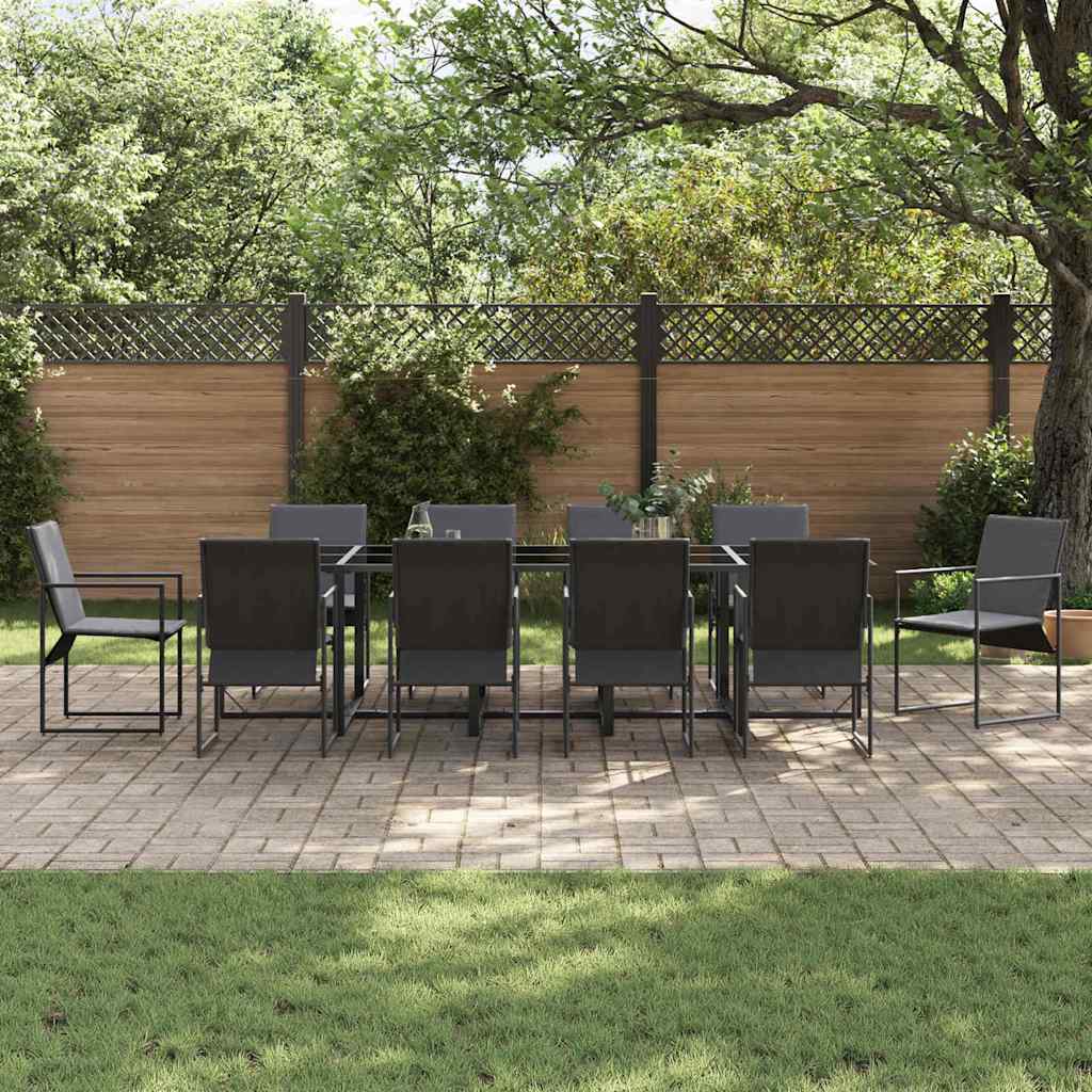Set da Pranzo per Giardino 11 pcs Nero Acciaio