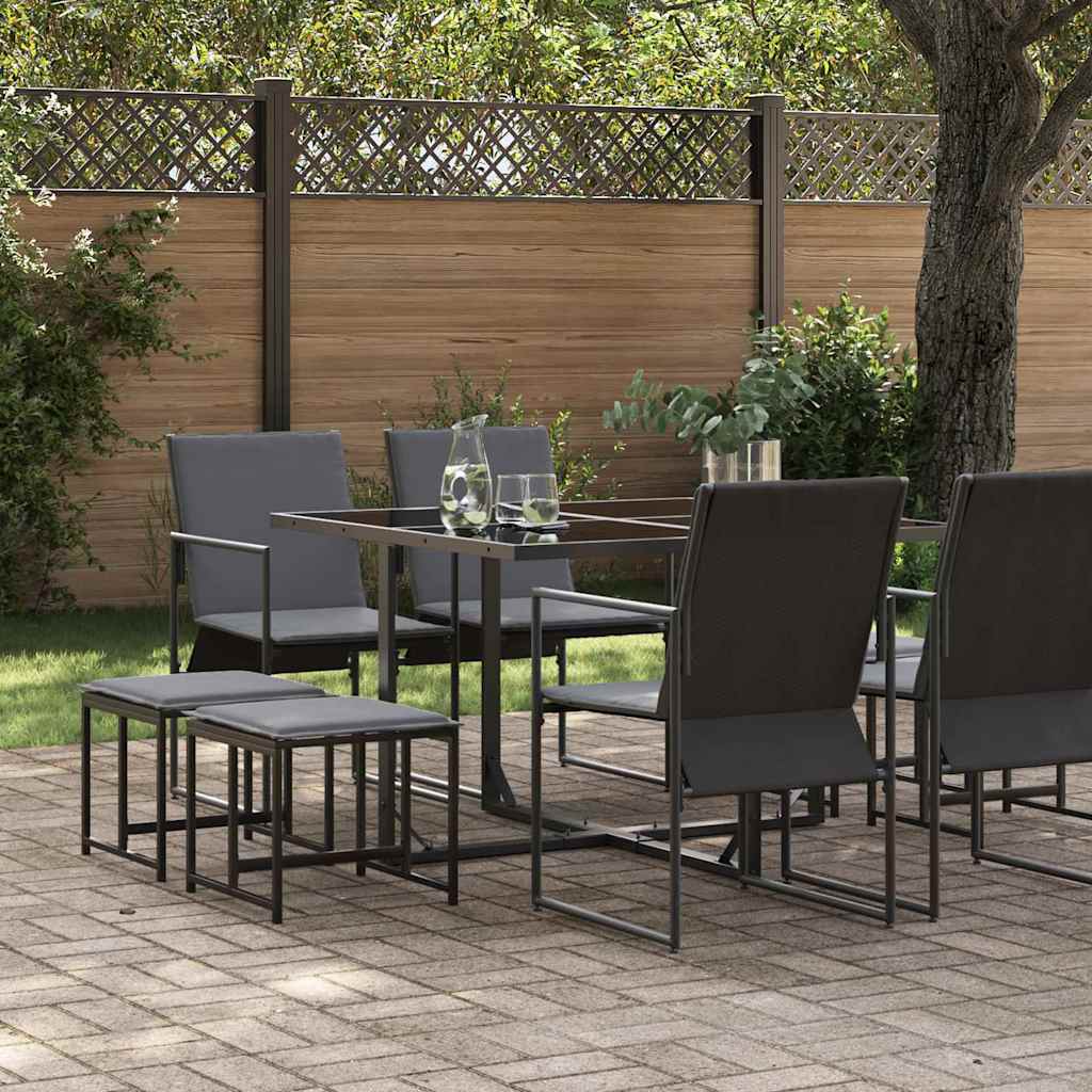 Set da Pranzo per Giardino 9 pcs Nero Acciaio | homemem39