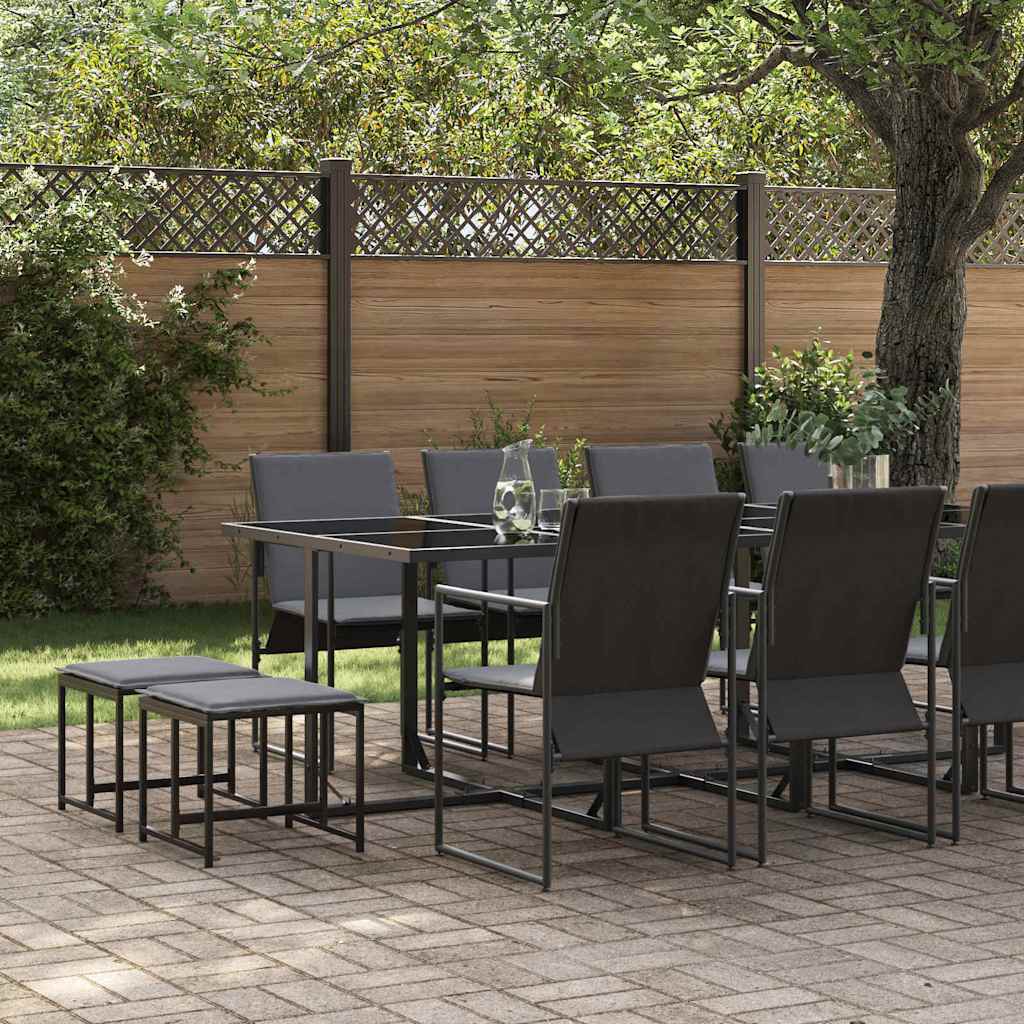 Set da Pranzo per Giardino 13 pcs Nero Acciaio