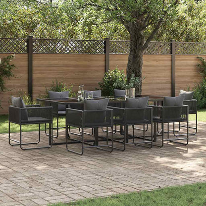 Set da Pranzo per Giardino 9 pcs Nero Acciaio