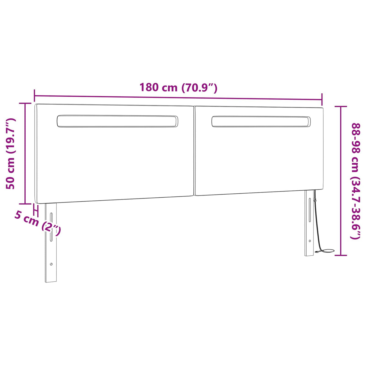 Testiera LED Grigio 180 cm Pelle Sintetica | homemem39