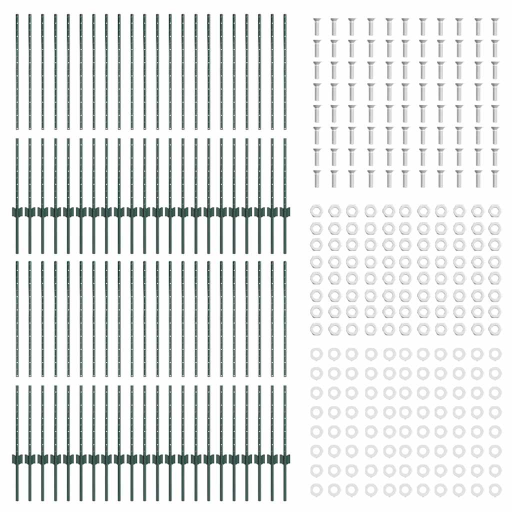 Palo della recinzione 44 pcs Verde 160 cm Acciaio | homemem39