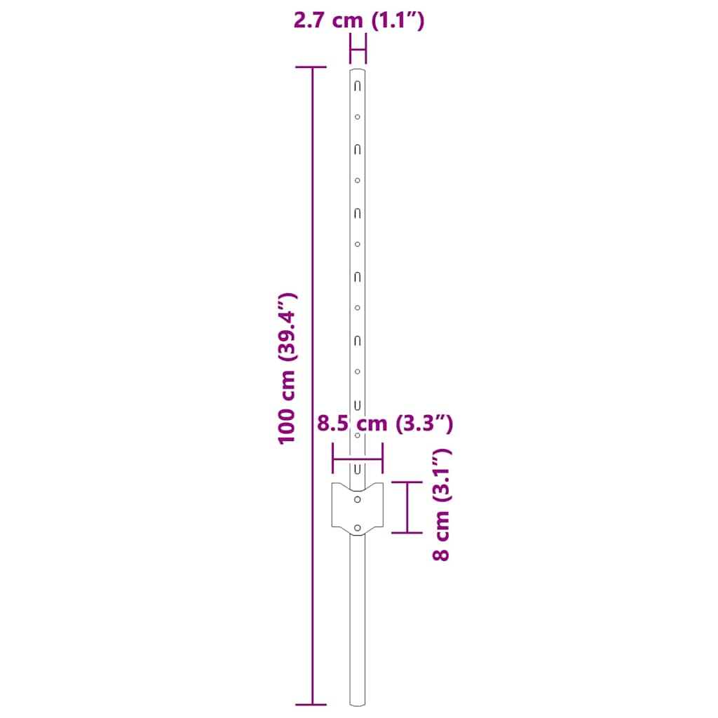 Palo della recinzione 44 pcs Grigio 100 cm Acciaio | homemem39