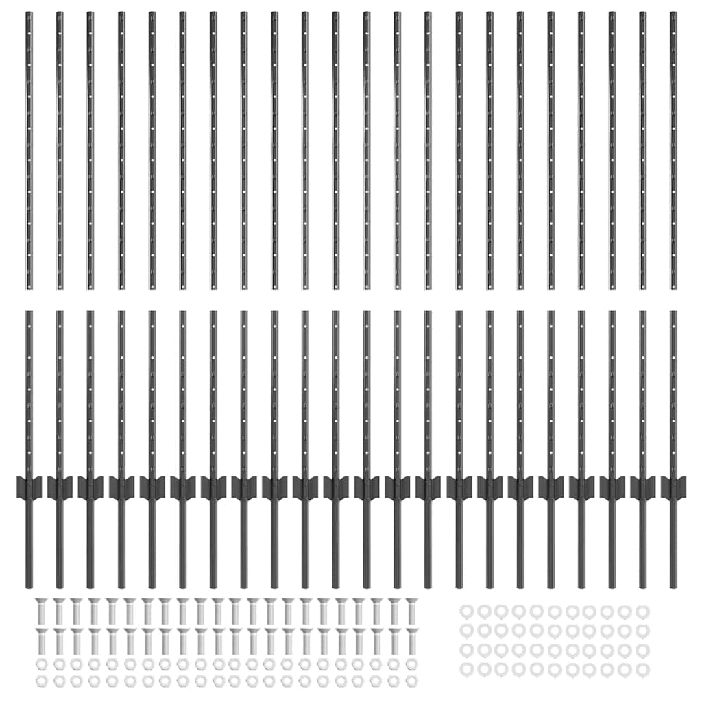 Palo della recinzione 22 pcs Grigio 160 cm Acciaio | homemem39