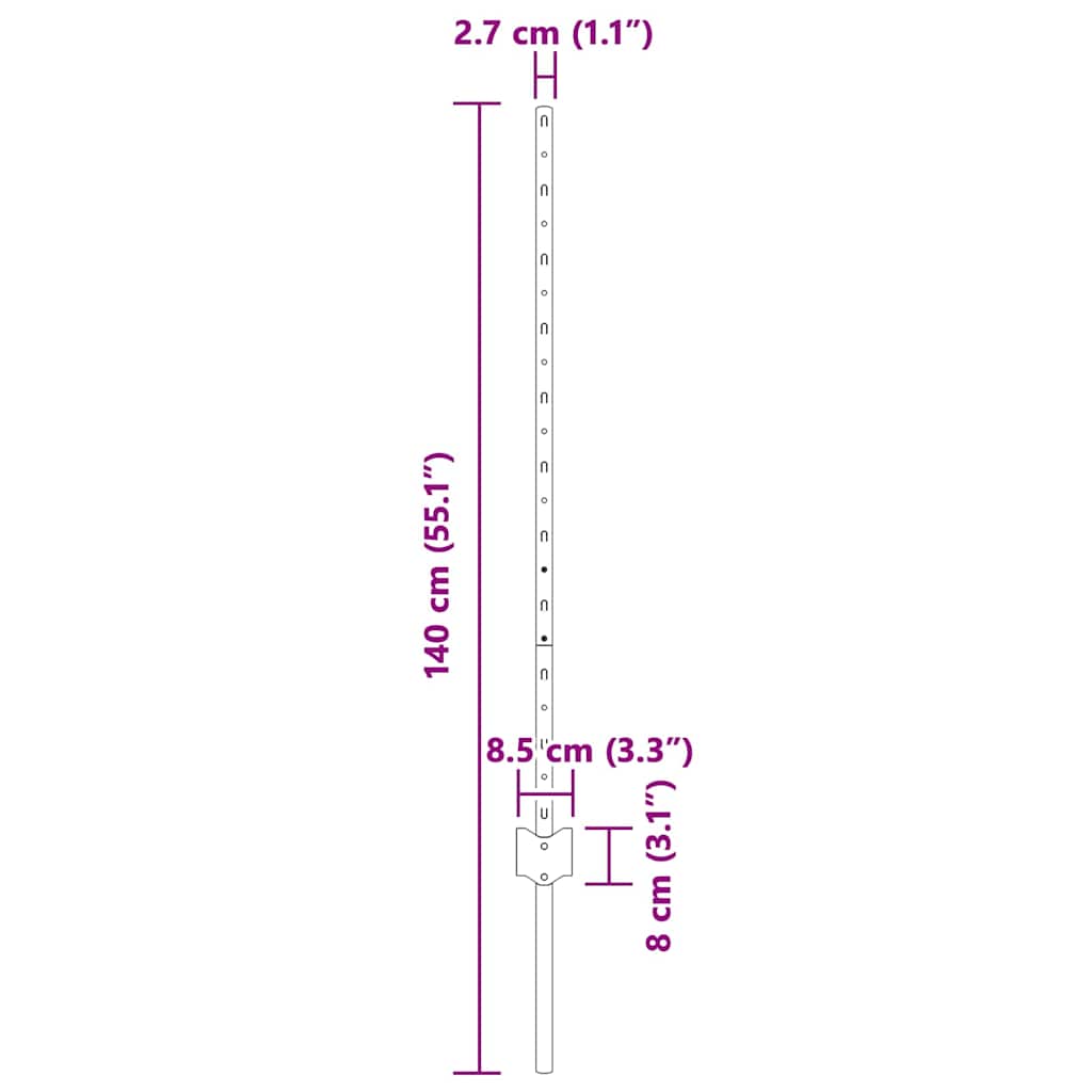 Palo della recinzione 22 pcs Argento 140 cm Acciaio | homemem39