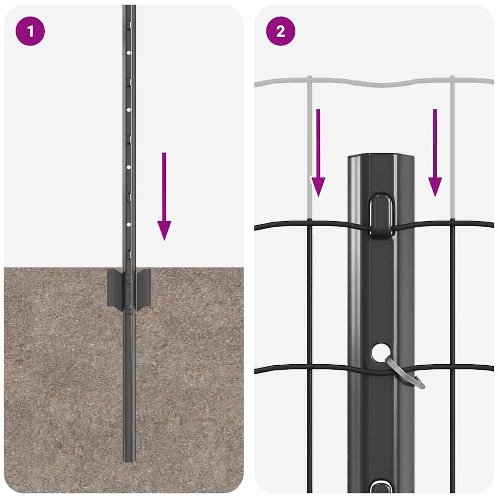 Recinzione con Posto Grigio 0,6 x 50 m Acciaio e PVC