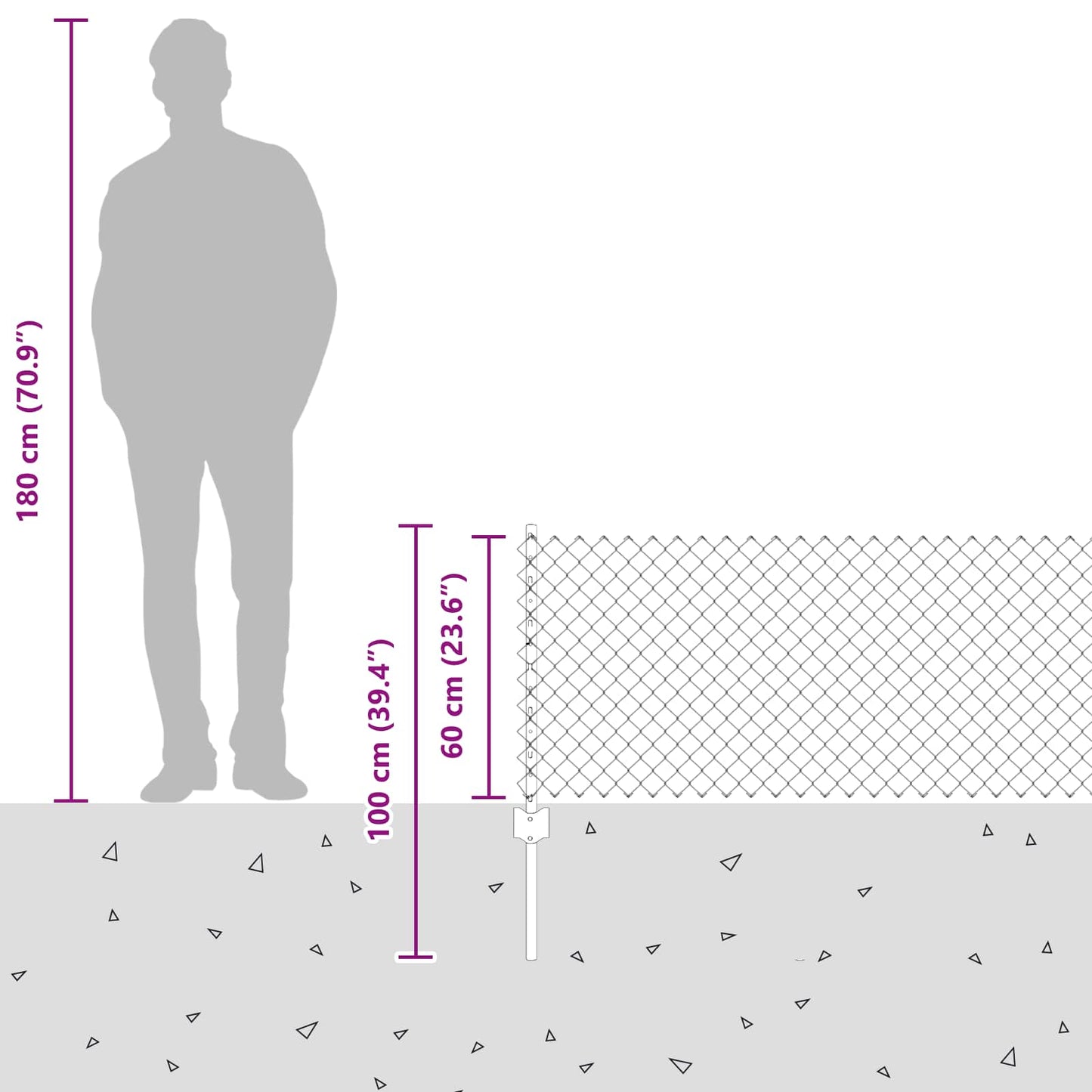 Recinzione con Posto Grigio 0,6 x 25 m Acciaio e PVC