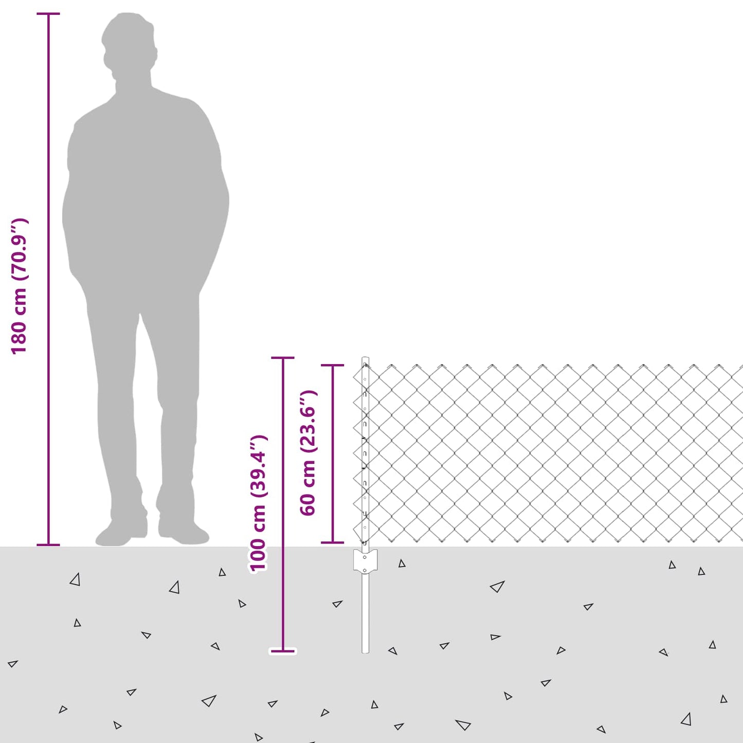 Recinzione con Posto Grigio 0,6 x 25 m Acciaio e PVC