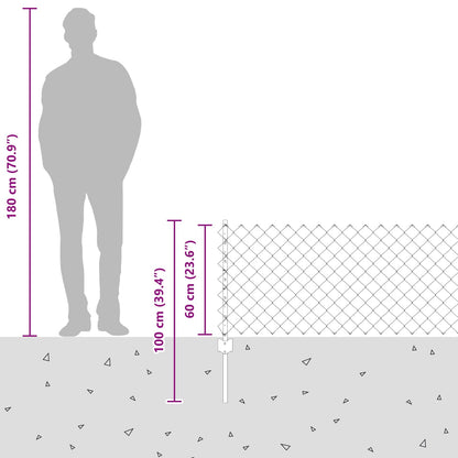 Recinzione con Posto Grigio 0,6 x 25 m Acciaio e PVC