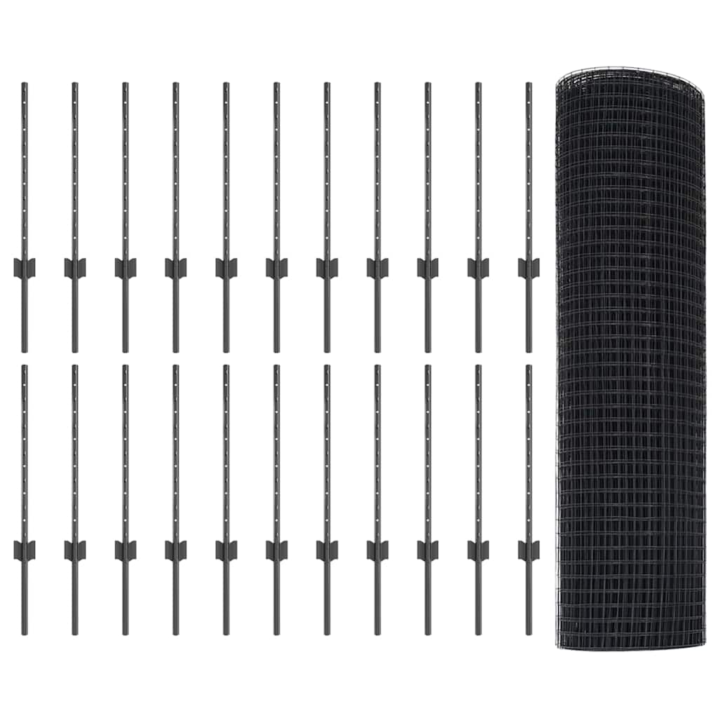 Recinzione con Posto Grigio 0,5 x 50 m Acciaio e PVC