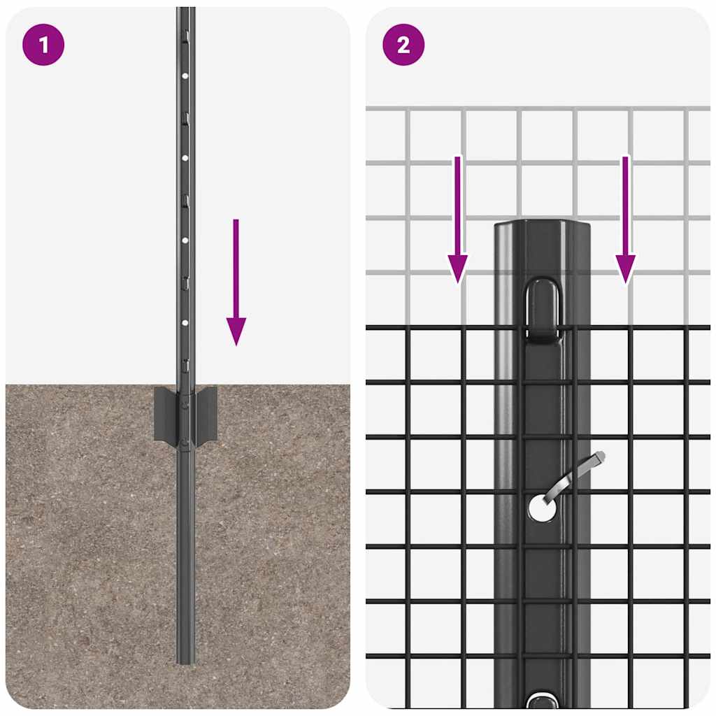 Recinzione con Posto Grigio 0,6 x 50 m Acciaio e PVC