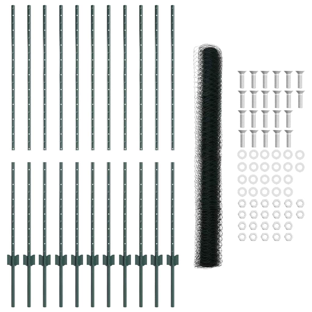 Recinzione con pali. Verde 1.4 x 25 m Acciaio