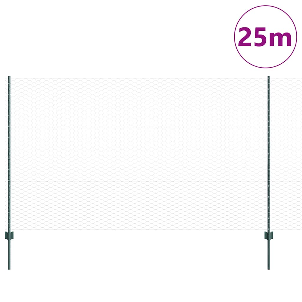 Recinzione con pali. Verde 1.4 x 25 m Acciaio