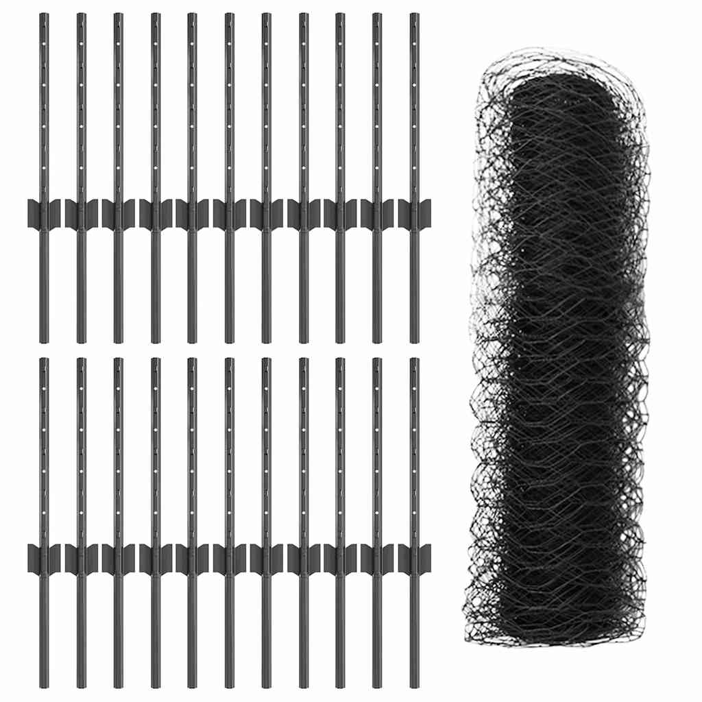 Recinzione con pali. Grigio 0.4 x 50 m Acciaio