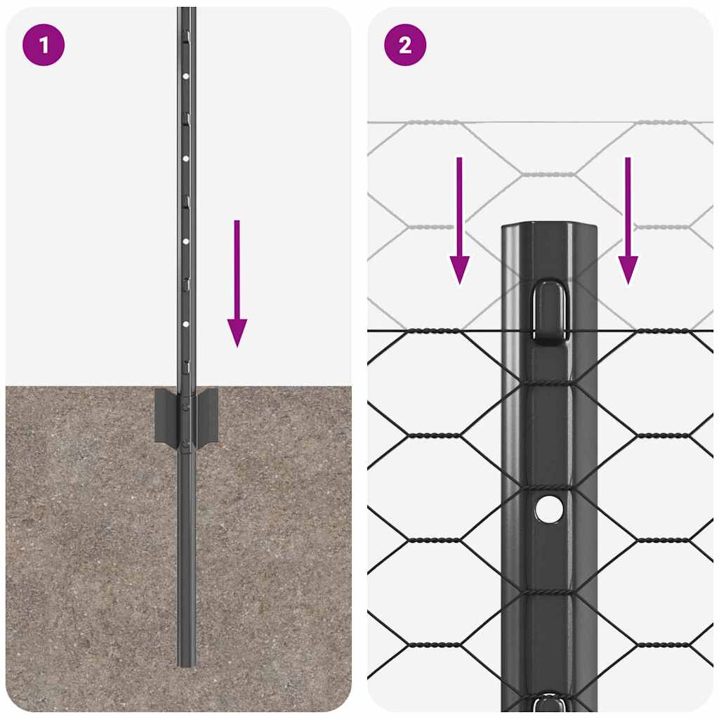 Recinzione con pali. Grigio 0.4 x 100 m Acciaio