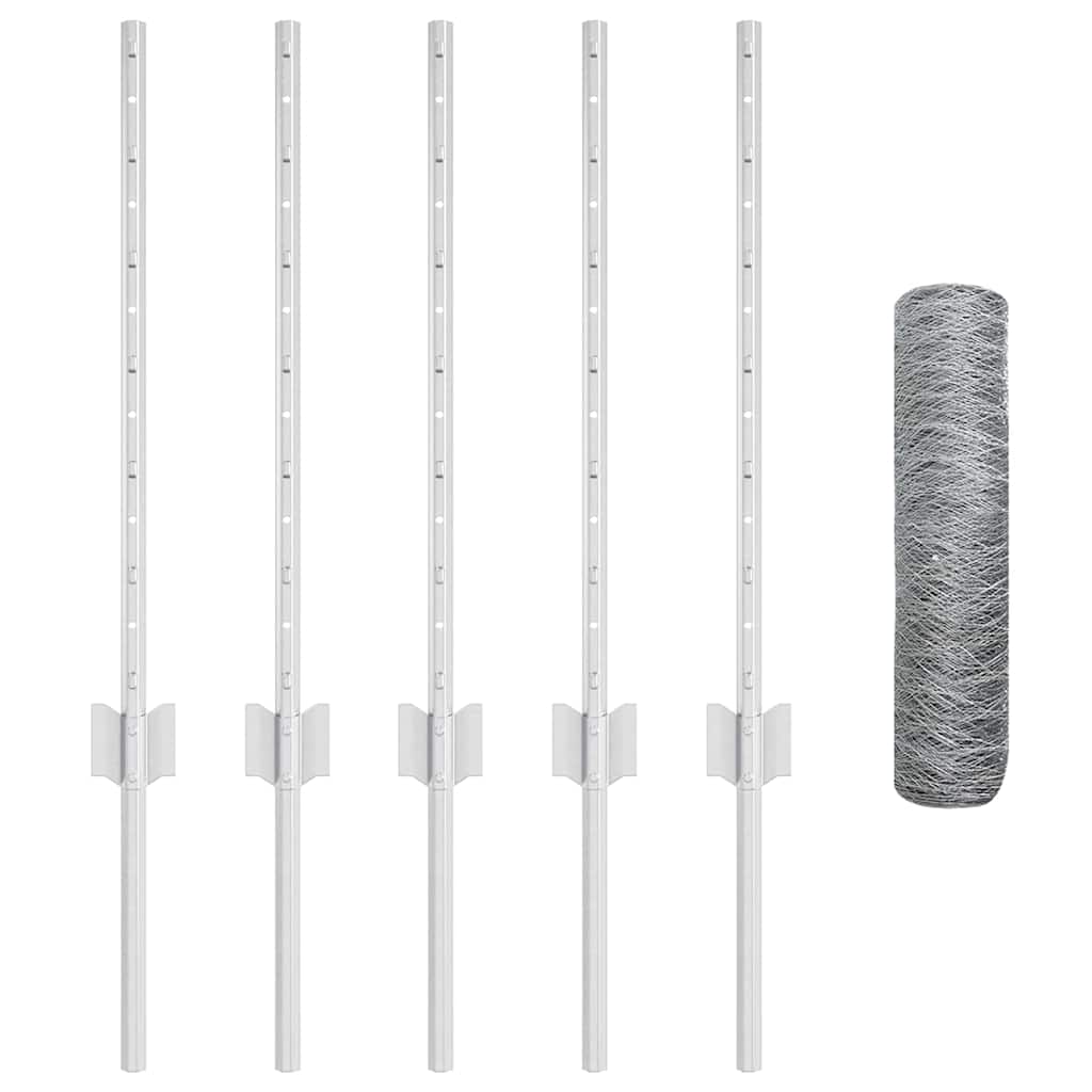 Recinzione con pali. Argento 0.6 x 10 m Acciaio