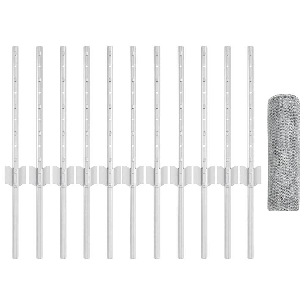 Recinzione con pali. Argento 0.4 x 25 m Acciaio