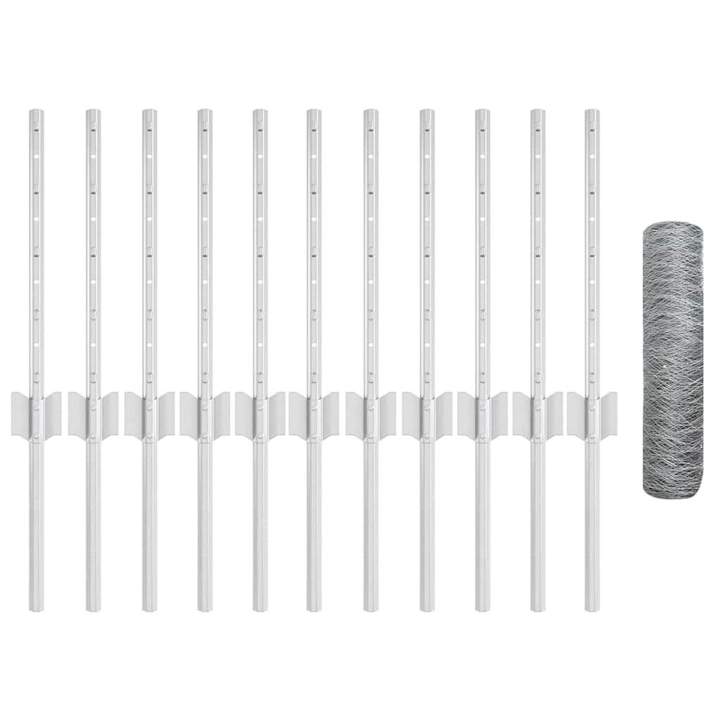 Recinzione con pali. Argento 0.4 x 25 m Acciaio