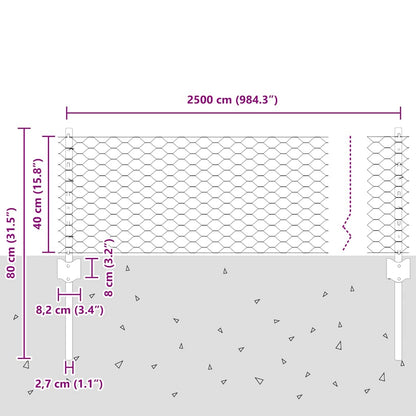 Recinzione con pali. Argento 0.4 x 25 m Acciaio