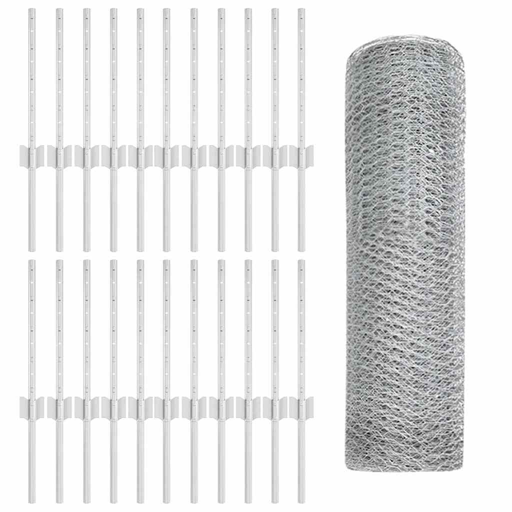 Recinzione con pali. Argento 0.4 x 50 m Acciaio