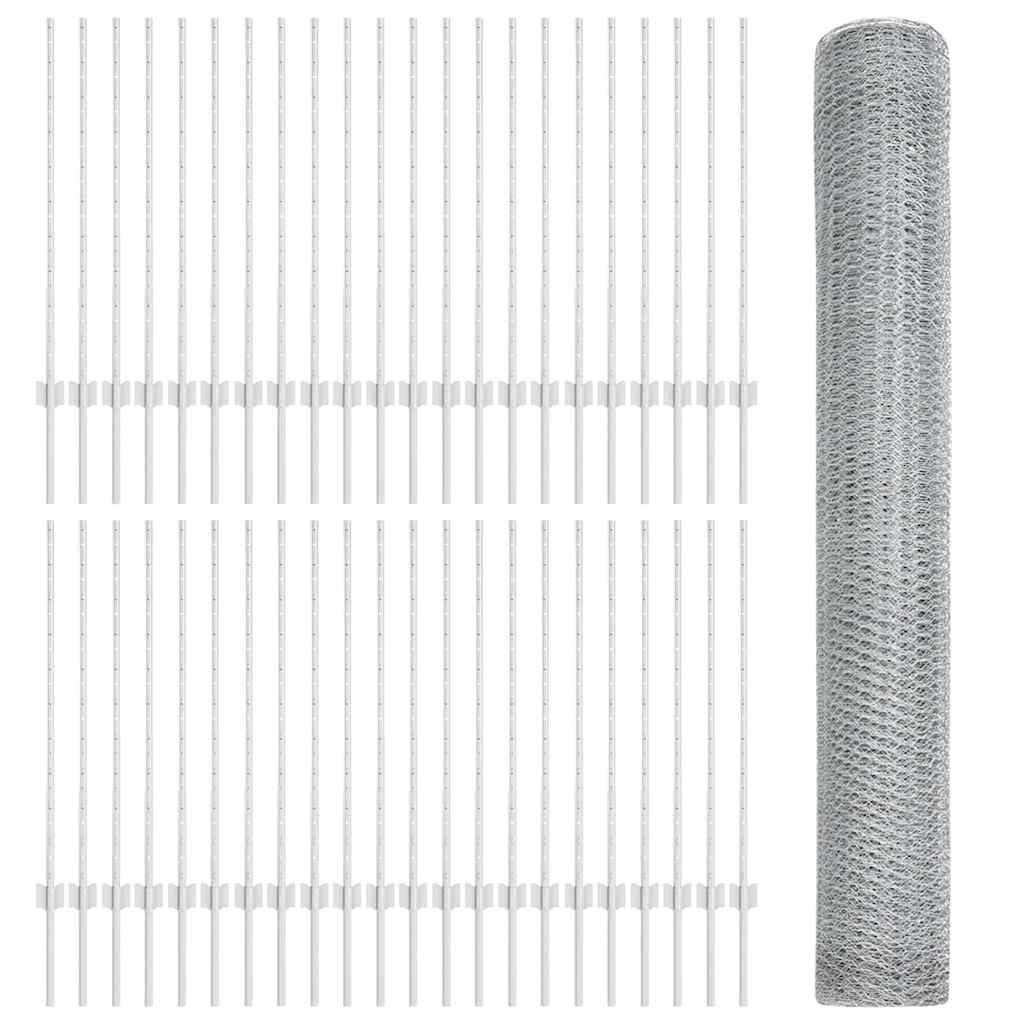 Recinzione con pali. Argento 1 x 100 m Acciaio