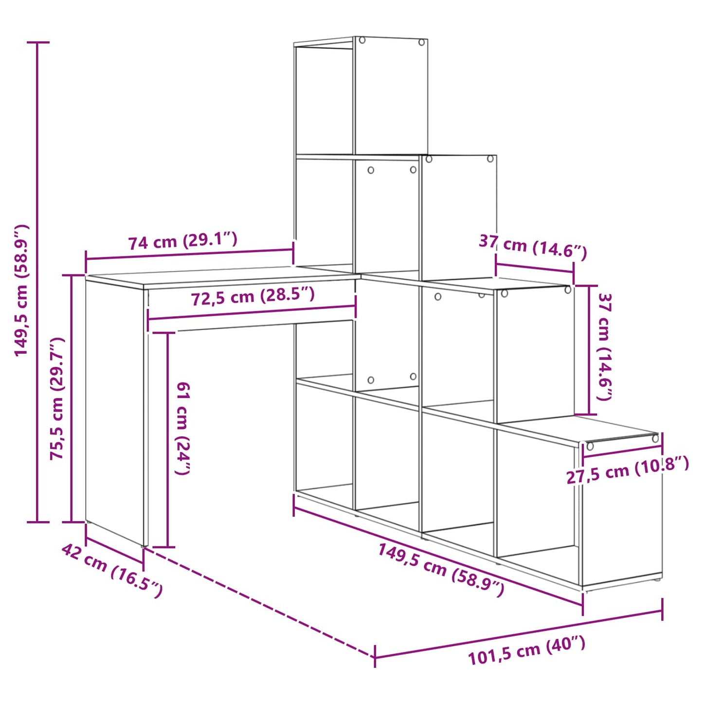 Scrivania ad angolo Rovere artigianale 101,5 x 149,5 x 149,5 cm
