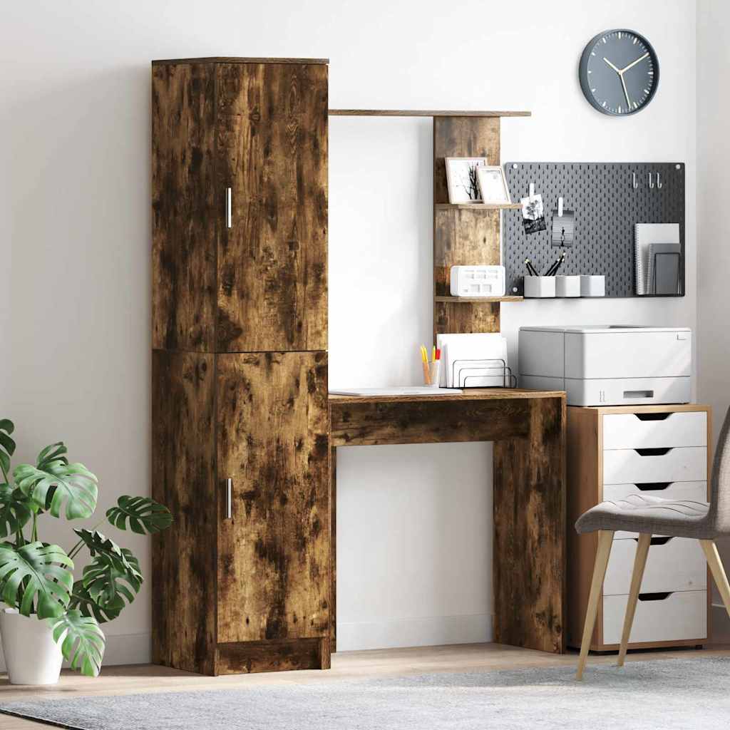 Scrivania con Spazio di Archiviazione 2 pcs Rovere fumé