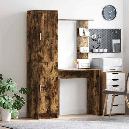 Scrivania con Spazio di Archiviazione 2 pcs Rovere fumé