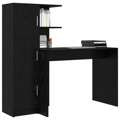 Scrivania con Spazio di Archiviazione 2 pcs Rovere nero
