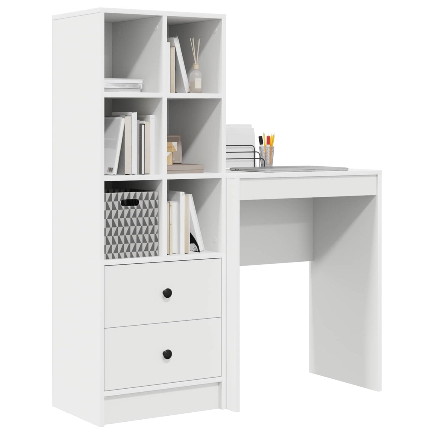 Scrivania con cassetto con lo scaffale 2 pcs Bianco
