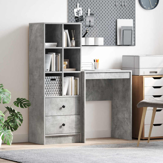 Scrivania con cassetto con lo scaffale 2 pcs Grigio cemento