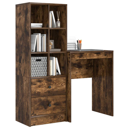 Scrivania con cassetto con lo scaffale 2 pcs Rovere fumé