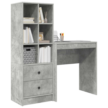 Scrivania con cassetto con lo scaffale 2 pcs Grigio cemento