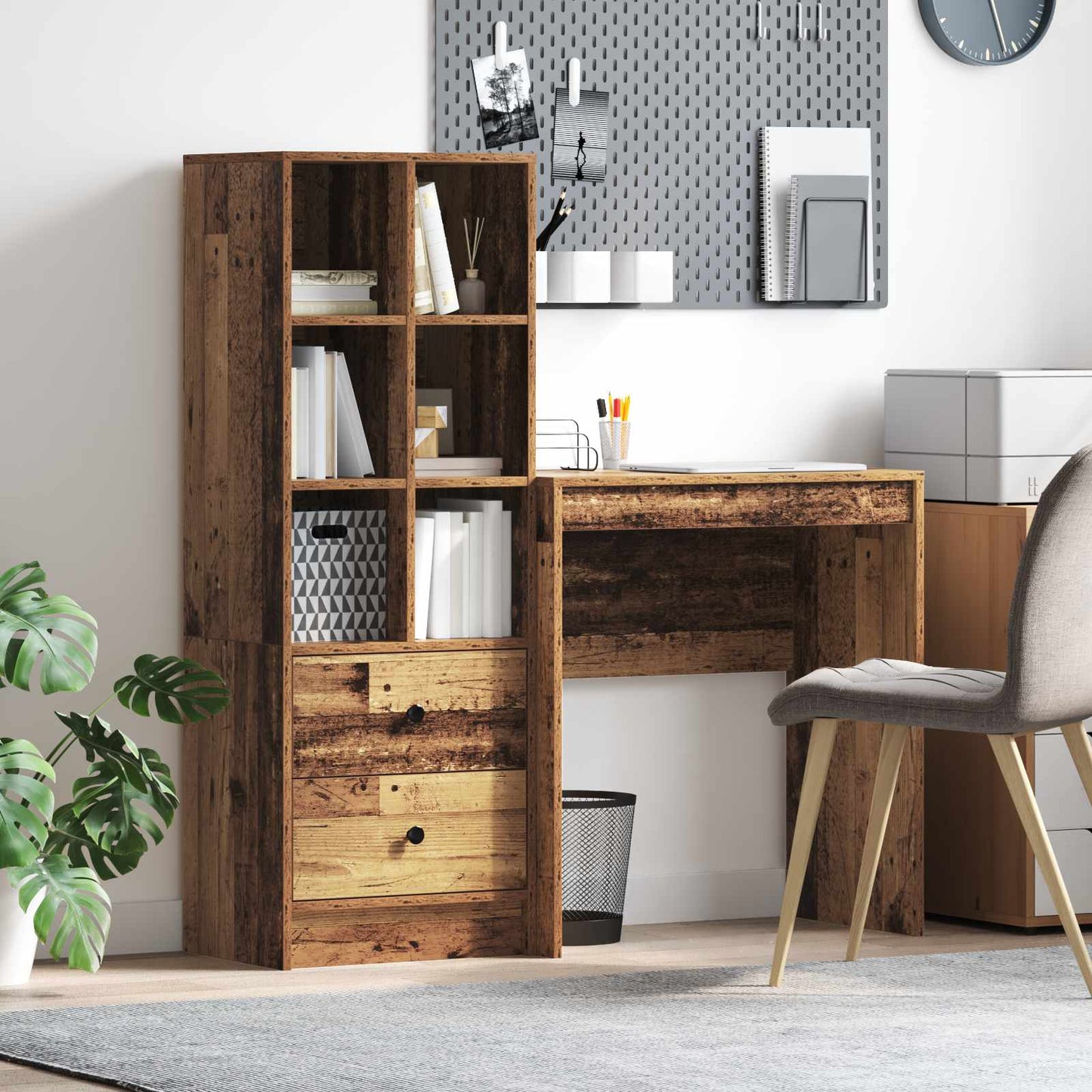 Scrivania con cassetto con lo scaffale 2 pcs Legno vecchio