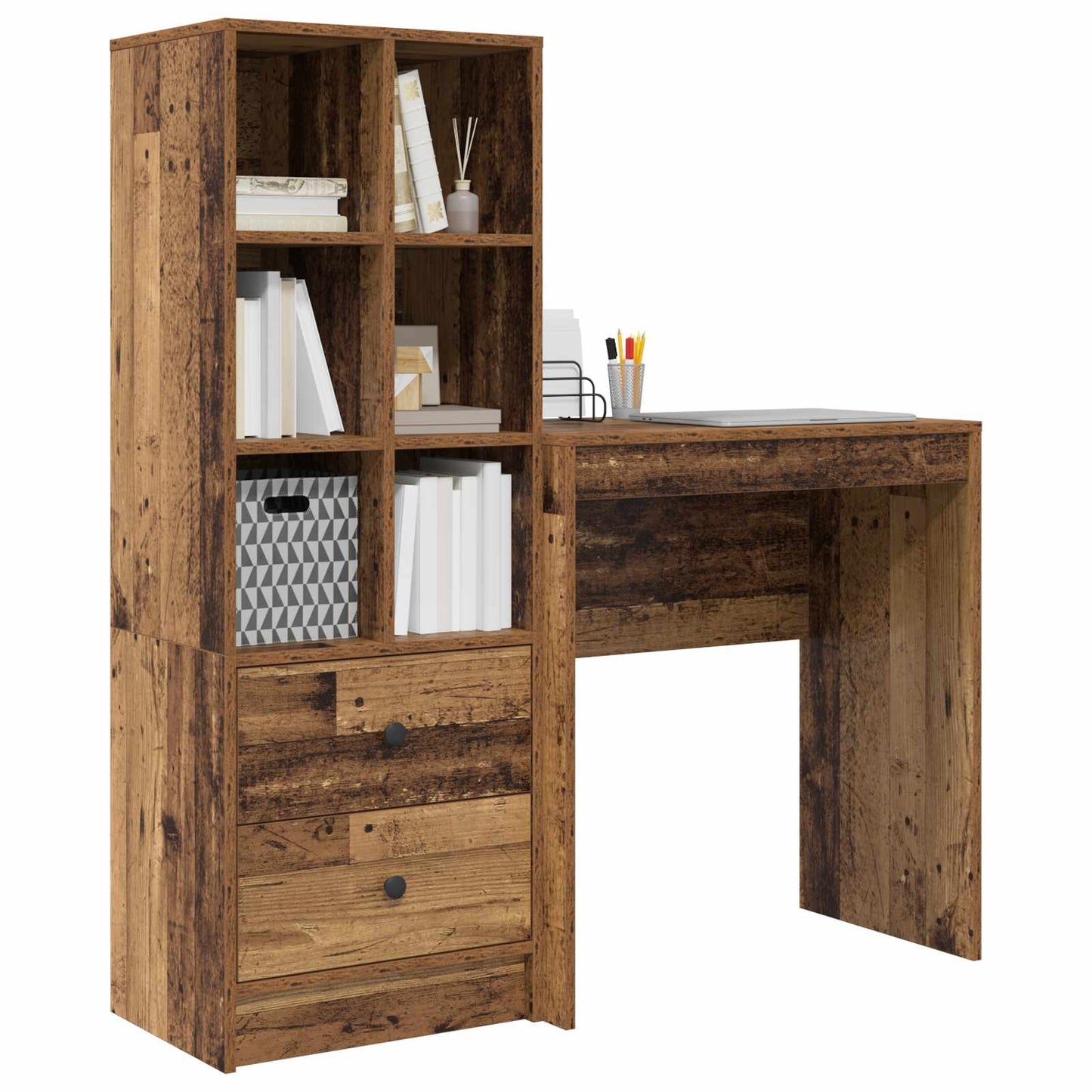 Scrivania con cassetto con lo scaffale 2 pcs Legno vecchio