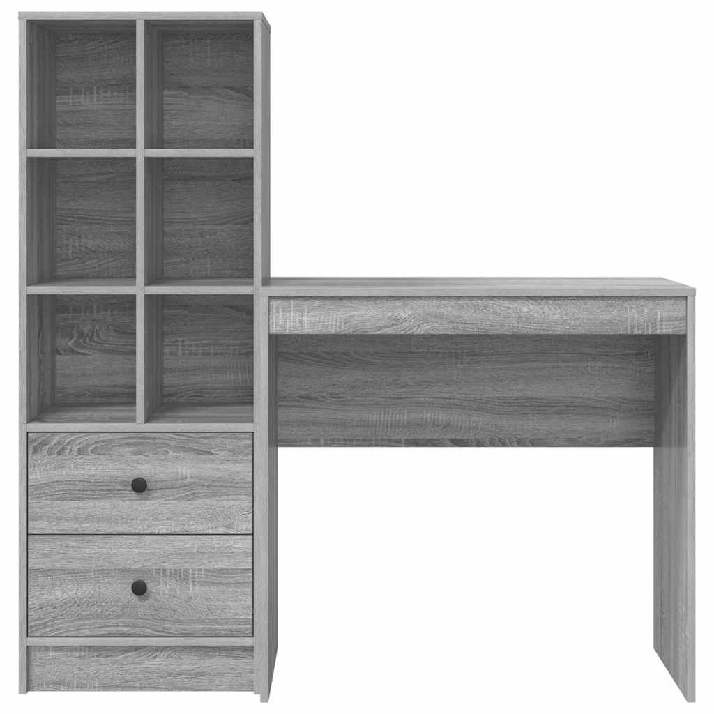 Scrivania con Spazio di Archiviazione 2 pcs Grigio sonoma