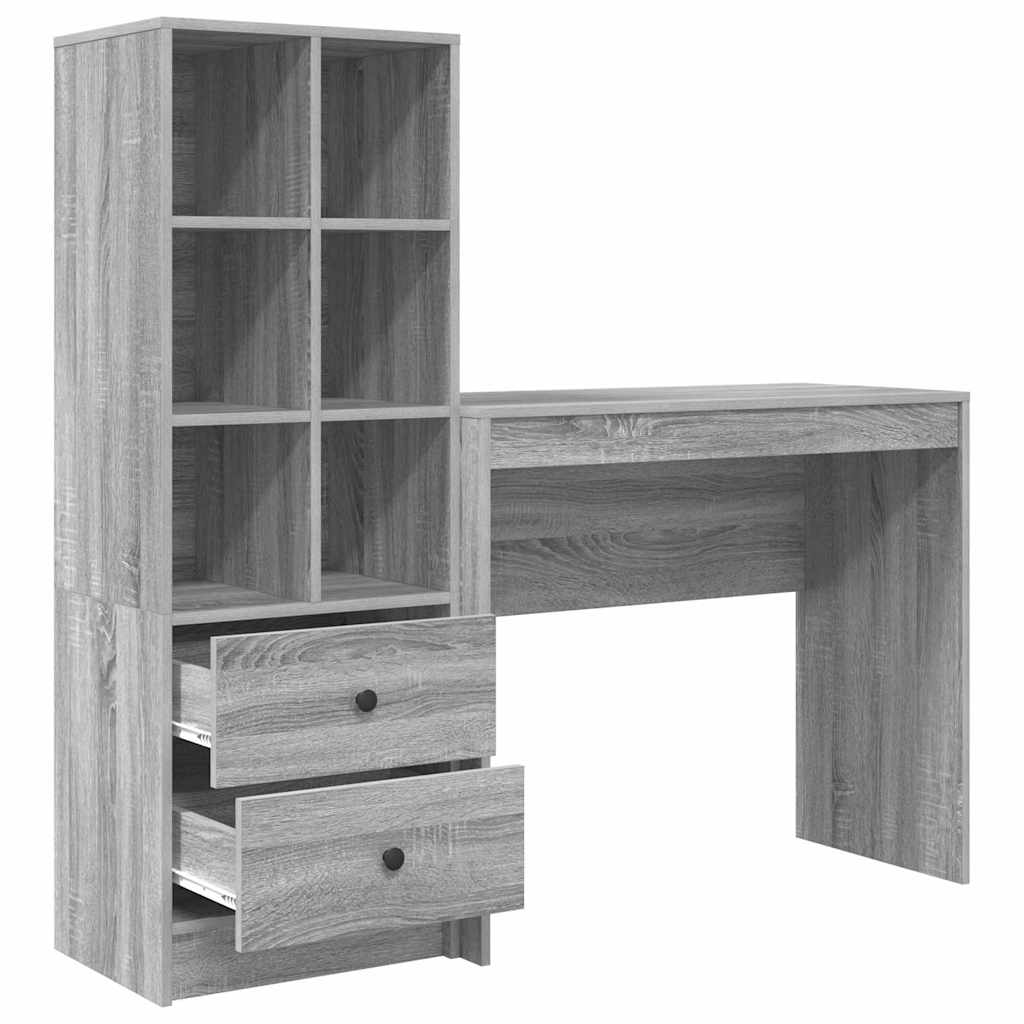 Scrivania con Spazio di Archiviazione 2 pcs Grigio sonoma