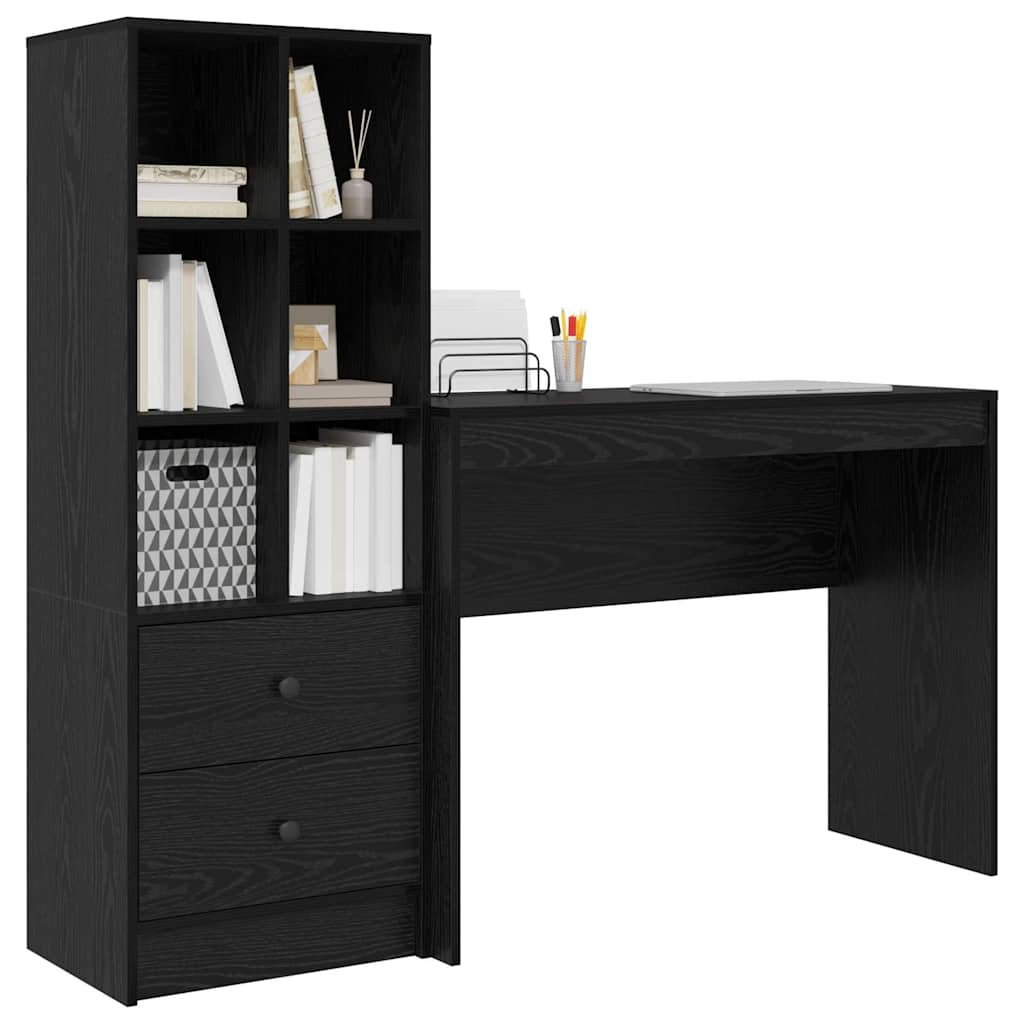 Scrivania con Spazio di Archiviazione 2 pcs Rovere nero