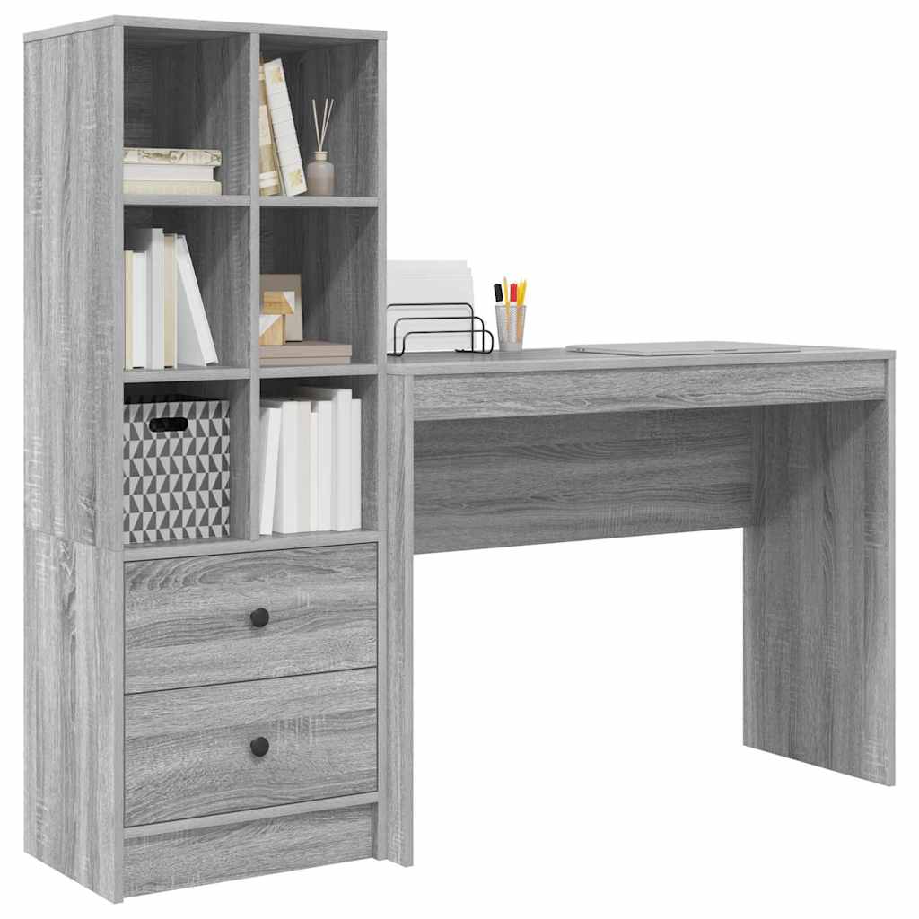 Scrivania con Spazio di Archiviazione 2 pcs Grigio sonoma