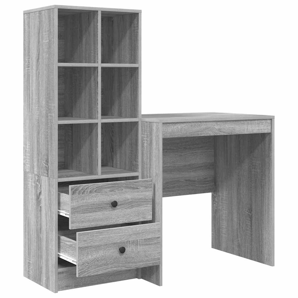 Scrivania con Spazio di Archiviazione 2 pcs Grigio sonoma