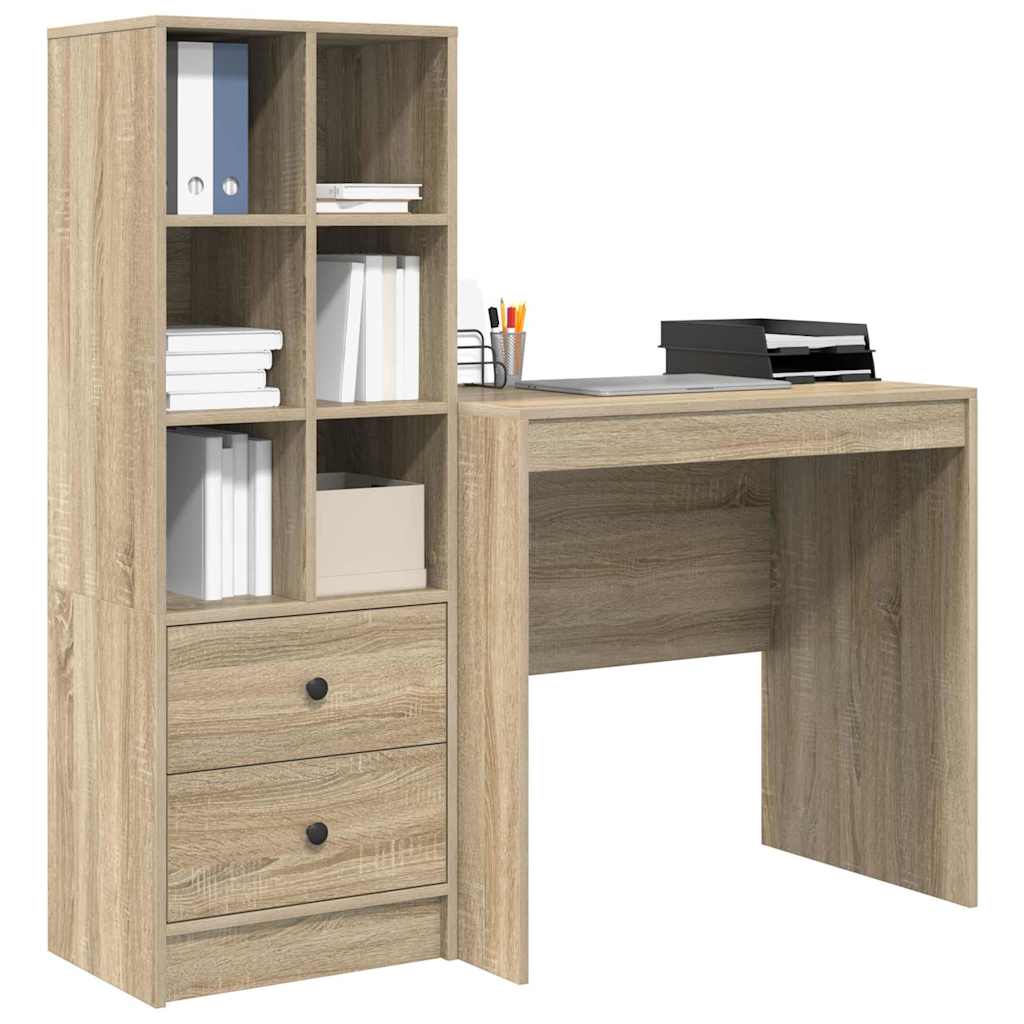 Scrivania con Spazio di Archiviazione 2 pcs Rovere Sonoma