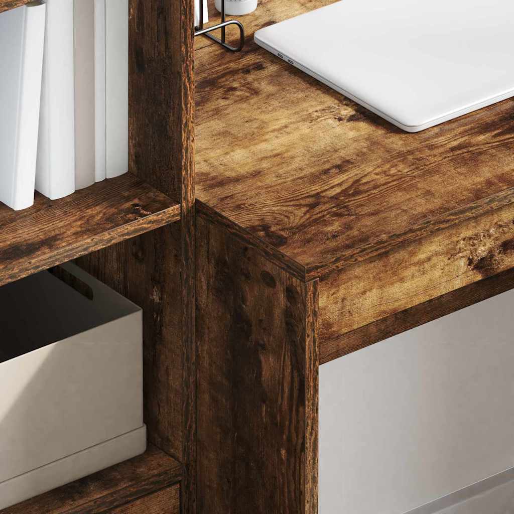 Scrivania con Spazio di Archiviazione 2 pcs Rovere fumé