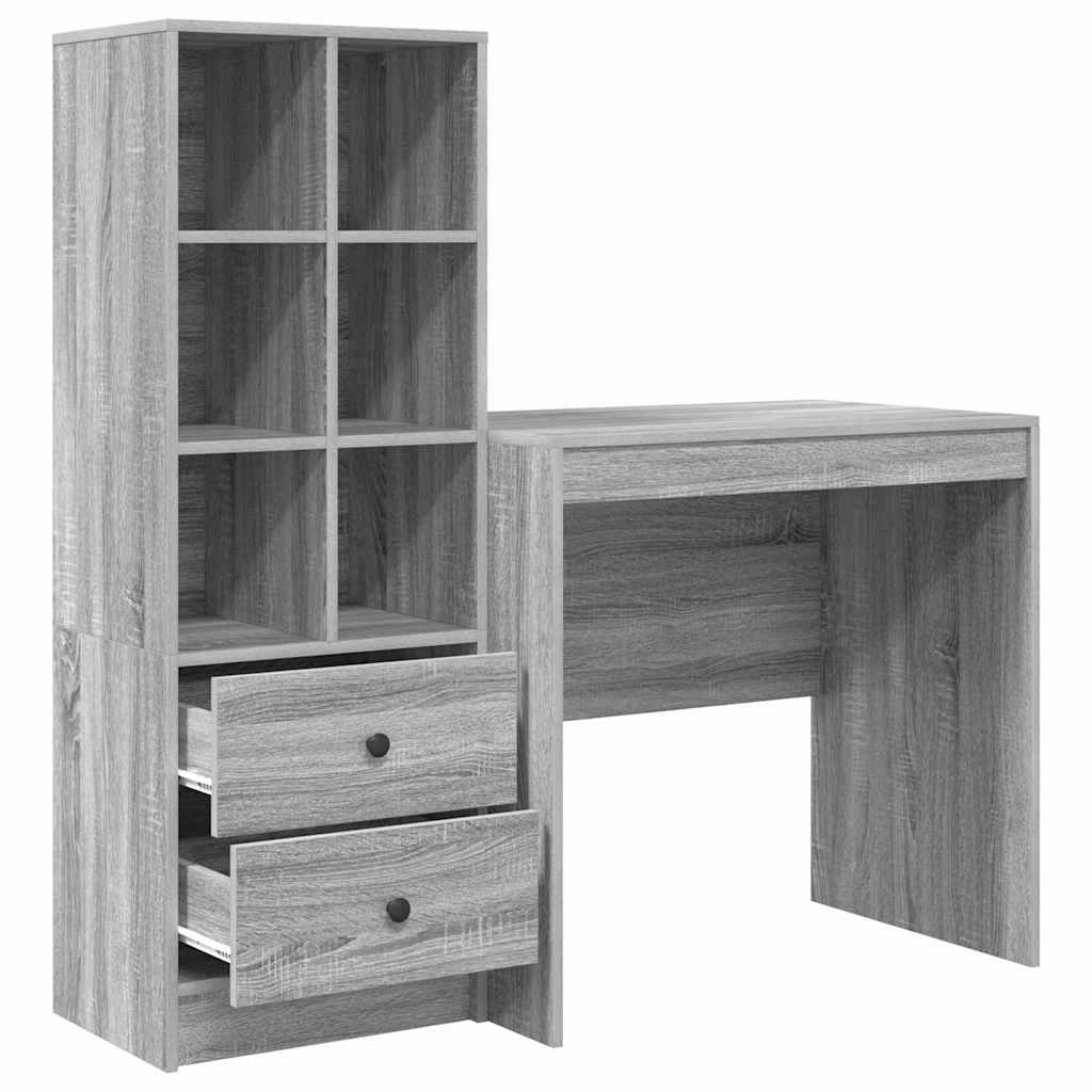 Scrivania con Spazio di Archiviazione 2 pcs Grigio sonoma